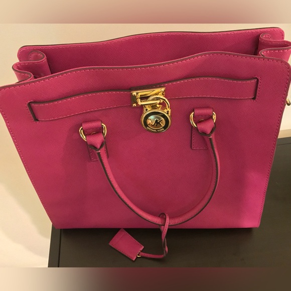 MICHAEL MICHAEL KORS HAMILTON BAG LG TOTE GENUINE LEATHER FUSCHIA With Dust Bag - Picture 7 of 7